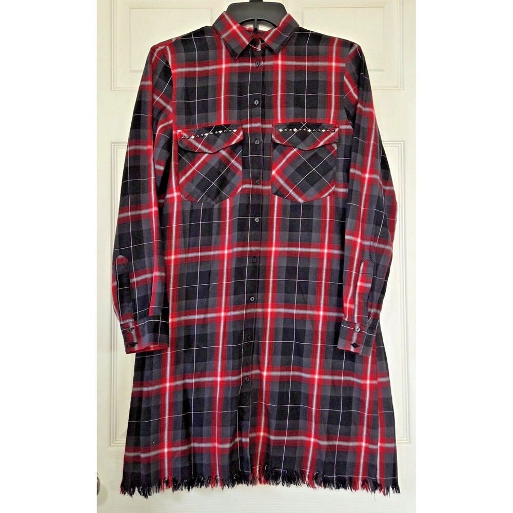 Zara Woman Black & Red Plaid Long Sleeve Shirt Dress Size XS